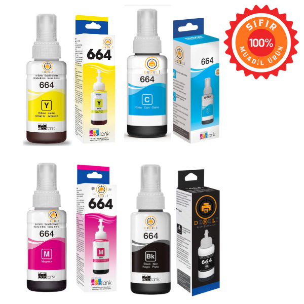 Epson 664 (T664) Muadil Mürekkep Seti 4 Renk (Siyah, Mavi, Kırmızı, Sarı) - Yüksek Kapasiteli