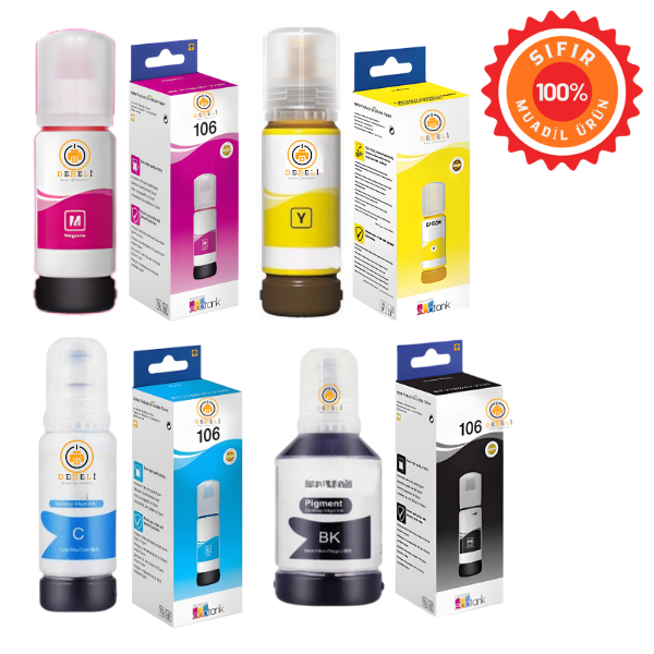Epson 105 / 106 Muadil Mürekkep Seti 4 Renk (Siyah, Mavi, Kırmızı, Sarı) - Yüksek Kapasiteli