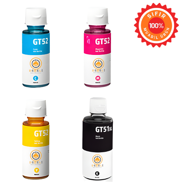 HP GT52 / GT53 Muadil Mürekkep Seti 4 Renk (Siyah, Mavi, Kırmızı, Sarı) - Yüksek Kapasiteli