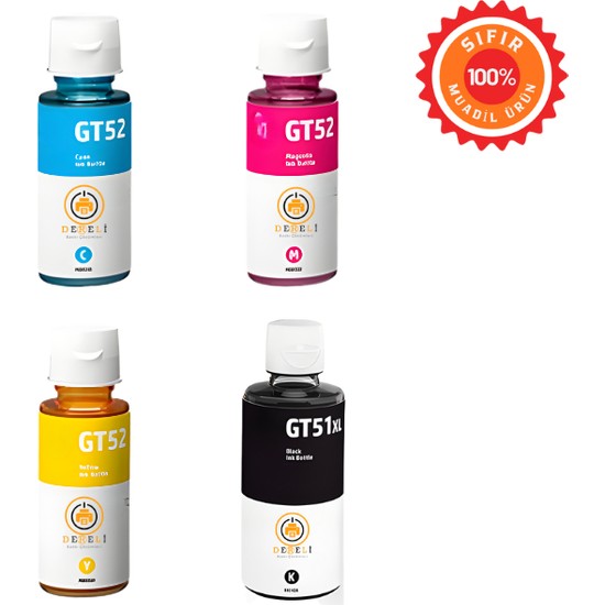 Drl Hp Uyumlu GT53XL Siyah + GT52 Renkli 4'lü Mürekkep Seti (Black, Cyan, Magenta, Yellow) - Smart Tank ve Ink Tank Tam Uyumlu